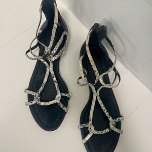 Visconti &Du Reau Snake Embossed Black and Silver Strappy Sandals